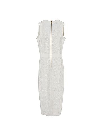 Balmain Balmain Knitted Plunging Neckline Midi Dress in White Viscose (view 2)