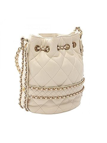 Chanel Chanel Matelassé Drawstring Bucket Bag Shoulder Handbag Lambskin Leather Women's White AS2212 (view 2)
