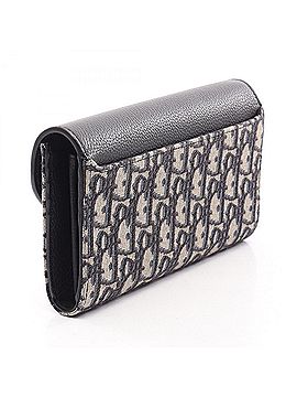 Christian Dior Christian Dior Dior Saddle Bag Oblique Bi-fold Long Wallet, Canvas and Leather, Women's, Navy, Black, Beige (view 2)