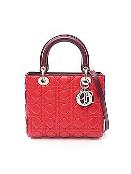 Christian Dior Christian Dior Dior LADY DIOR Cannage 2-Way Handbag, Lambskin Leather, Women's, Red, Purple, Bordeaux (view 1)
