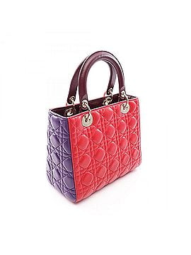 Christian Dior Christian Dior Dior LADY DIOR Cannage 2-Way Handbag, Lambskin Leather, Women's, Red, Purple, Bordeaux (view 2)