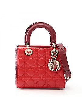Christian Dior Christian Dior Dior Lady Small Cannage 2-Way Handbag, Leather, Women's, Red/Burgundy (view 1)