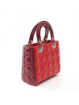 Christian Dior Christian Dior Dior Lady Small Cannage 2-Way Handbag, Leather, Women's, Red/Burgundy (view 2)