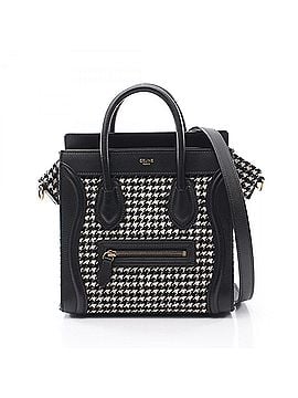 Céline Celine Luggage Nano Shopper Houndstooth 2-Way Handbag, Wool Leather, Women's, Black/White (view 1)