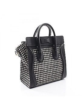 Céline Celine Luggage Nano Shopper Houndstooth 2-Way Handbag, Wool Leather, Women's, Black/White (view 2)