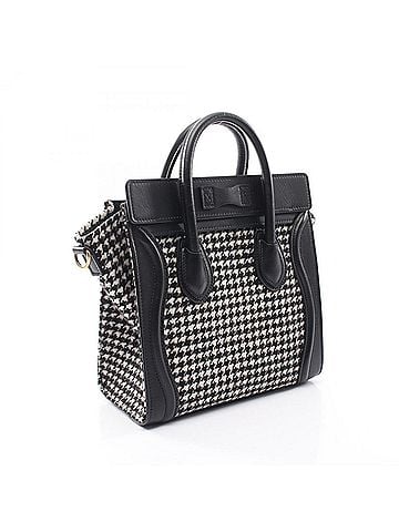 Céline Celine Luggage Nano Shopper Houndstooth 2-Way Handbag, Wool Leather, Women's, Black/White (view 2)