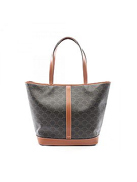 Céline Celine Medium Cabas Triomphe Tote Bag Handbag, Coated Canvas Leather, Women's, Black/Brown (view 1)