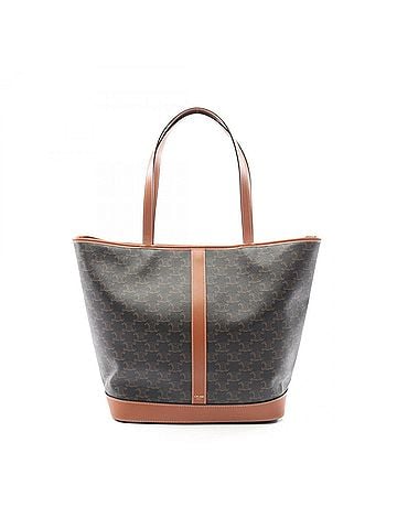 Céline Celine Medium Cabas Triomphe Tote Bag Handbag, Coated Canvas Leather, Women's, Black/Brown (view 1)