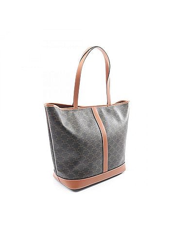 Céline Celine Medium Cabas Triomphe Tote Bag Handbag, Coated Canvas Leather, Women's, Black/Brown (view 2)