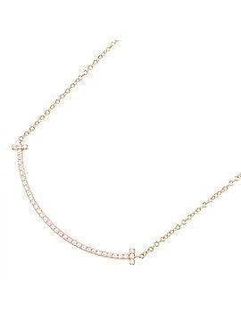 Tiffany & Co. Tiffany &amp; Co. T Smile Small Diamond Necklace, 18K Pink Gold (PG) Women's, Tone, Clear Tone (view 1)
