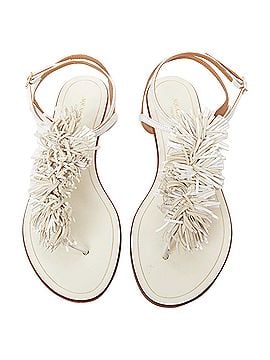 Aquazzura Aquazzura off white fringe trim T bar strap flat sandals EU37 (view 2)