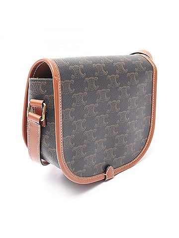 Céline Celine Folco Medium Bag Triomphe Shoulder Handbag Coated Canvas Leather Women's Black/Brown (view 2)