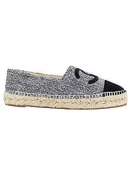 Chanel Chanel grey tweed velvet CC logo toe cap espadrille shoes (view 1)