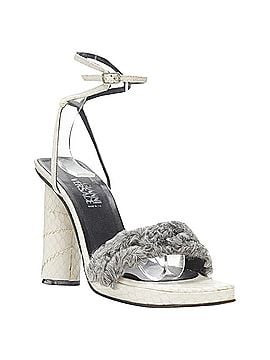 Versace Gianni Versace white grey shearling ankle strap cone heel sandal (view 2)