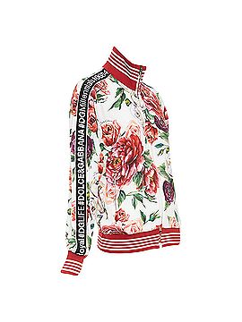Dolce & Gabbana Dolce &amp; Gabbana red rose floral print striped silk track bomber jacket (view 1)