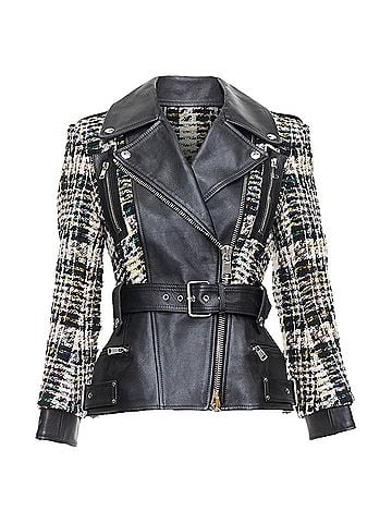 Alexander McQueen Alexander McQueen Hybrid punk leather tweed biker jacket (view 1)