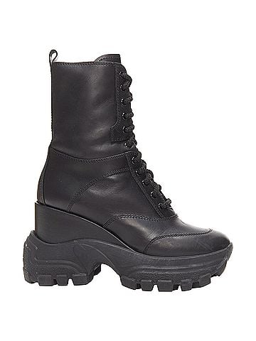 Miu Miu Miu Miu Leather Logo Lace Up Chunky Wedged Military Boots (view 1)