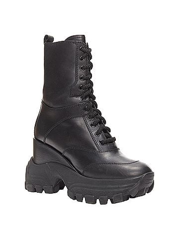 Miu Miu Miu Miu Leather Logo Lace Up Chunky Wedged Military Boots (view 2)