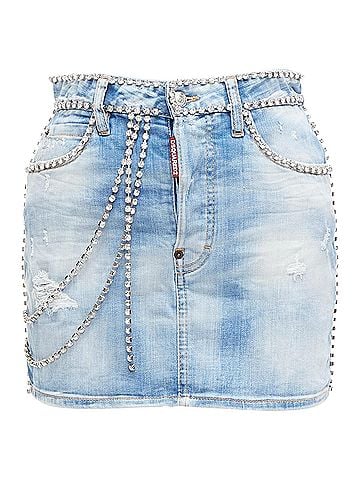 Dsquared2 Dsquared2 Distressed Denim Crystal Chain Embellished Mini Skirt (view 1)