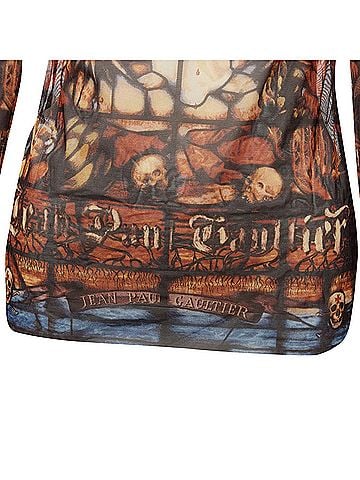 Jean Paul Gaultier Jean Paul Gaultier gothic logo colorful Cathedral mesh ribbed top (view 2)