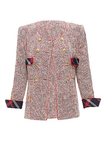 Chanel Chanel Red Boucle Tweed Gold Button Double Breast Blazer Jacket (view 1)