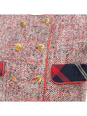 Chanel Chanel Red Boucle Tweed Gold Button Double Breast Blazer Jacket (view 2)