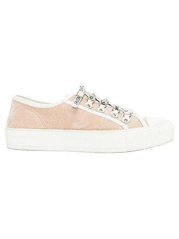 Christian Dior Christian Dior WalknDior pink velvet logo lace up low platform sneakers (view 2)