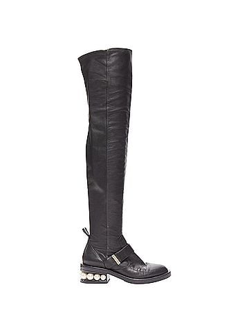 Nicholas Kirkwood Nicolas Kirkwood pearl embellished heel knitee high boots (view 1)