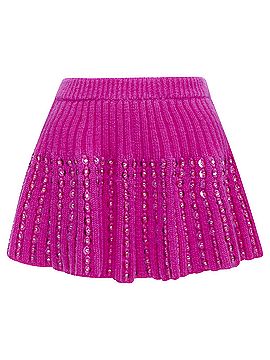 Mario Valentino VALENTINO 2022 Runway PP Pink rhinestone embellished knitted flared skirt XS (view 1)