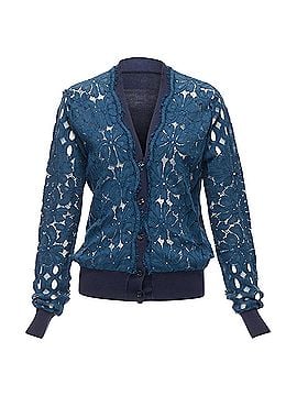 Lanvin Lanvin Silk Cotton Floral Lace Sheer Long Sleeve V Neck Cardigan (view 1)