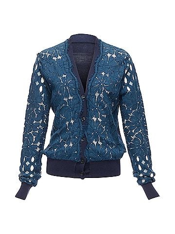 Lanvin Lanvin Silk Cotton Floral Lace Sheer Long Sleeve V Neck Cardigan (view 1)