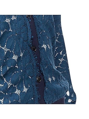 Lanvin Lanvin Silk Cotton Floral Lace Sheer Long Sleeve V Neck Cardigan (view 2)