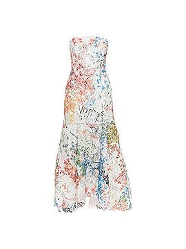 Monique Lhuillier Monique Lhuillier Runway scribble print lace lace strapless midi dress (view 1)