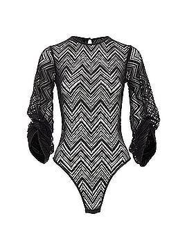 Roland Mouret Roland Mouret Chevron Lattice Lace Draped Charm Sleeves Bodysuit Top (view 1)