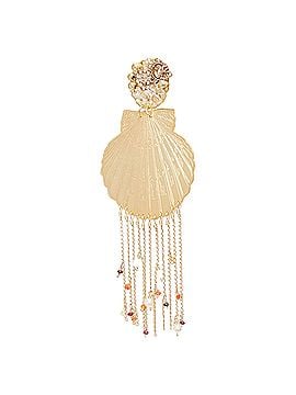 Mercedes Salazar Mercedes Salazar Metal Shell Crystal Faux Pearl Tassel Clip Earrings (view 2)