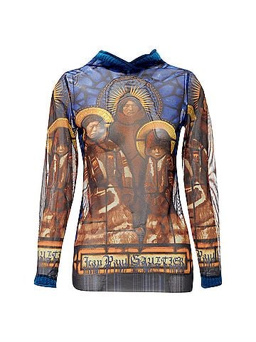 Jean Paul Gaultier Jean Paul Gaultier cathedral print gothic logo wool hooded top (view 1)