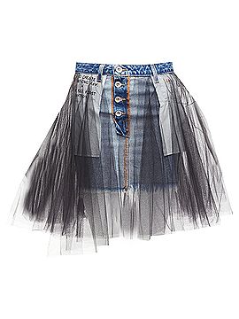 Unravel Project Unravel Project ruffle tulle overlay inside out denim skirt (view 1)