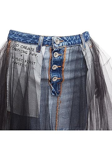Unravel Project Unravel Project ruffle tulle overlay inside out denim skirt (view 2)
