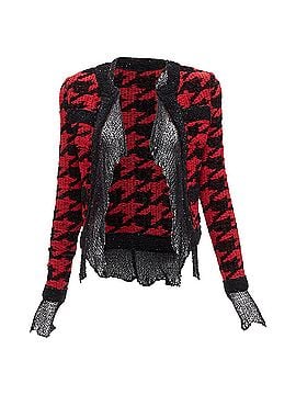 Balmain Balmain houndstooth destroyed pointelle knit mesh jacket (view 1)