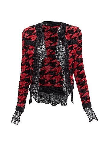 Balmain Balmain houndstooth destroyed pointelle knit mesh jacket (view 1)