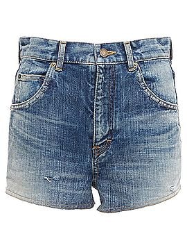 Saint Laurent Saint Laurent distressed washed denim high waisted shorts (view 1)