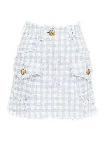 Balmain Balmain light blue white checked cotton tweed cargo pocket skirt (view 1)