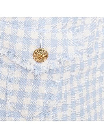 Balmain Balmain light blue white checked cotton tweed cargo pocket skirt (view 2)