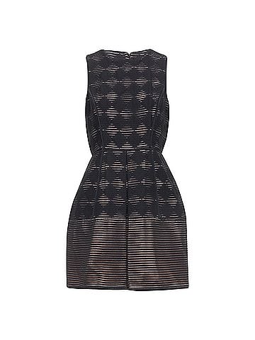 Tibi Tibi diamond checkeRed embroideRed stripe fit flared dress (view 1)