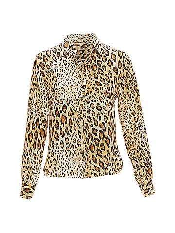 FRAME Ame silk camel multi leopard print long sleeve shirt (view 1)