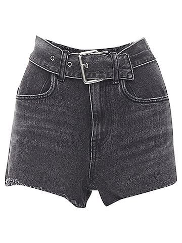 Alexander Wang Alexander Wang washed denim silver buckle cut off frayed shorts (view 1)