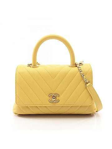 Chanel Chanel Coco Handle Flap V-Stitch 2-Way Handbag, Caviar Skin (Grained Calfskin), Women's, Yellow, A92990 (view 1)