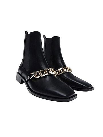 Zara Black Leather Boots With Gold Chain Ankle Boots (view 1)
