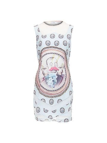 MSGM Msgm silk blend portrait print embellished shift dress (view 1)