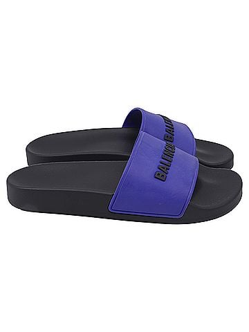 Balenciaga Balenciaga Logo Pool Slide Sandals in Blue Rubber (view 1)